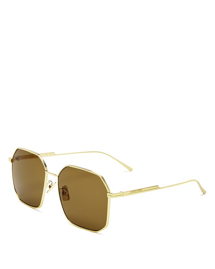 Shop Bottega Veneta Square Sunglasses, 58mm In Gold / Gray