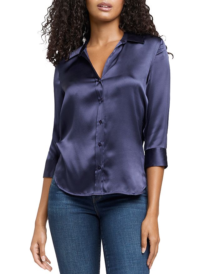 L Agence Dani Three-quarter Sleeve Silk Blouse In Medieval Blue