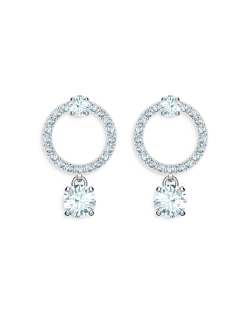 Swarovski Silver-tone Crystal Circle & Charm Drop Earrings In White / Clear