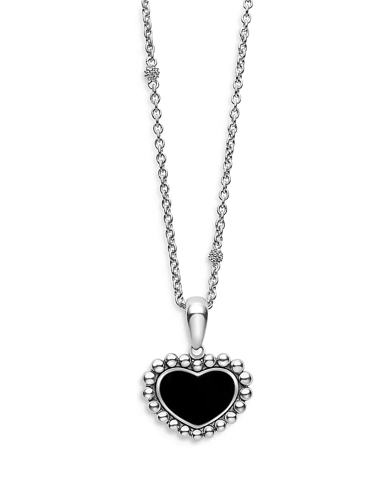 Lagos Sterling Silver Maya Onyx Inlay Heart Pendant Necklace, 16