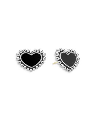 Sterling Silver Maya Onyx Heart Stud Earrings