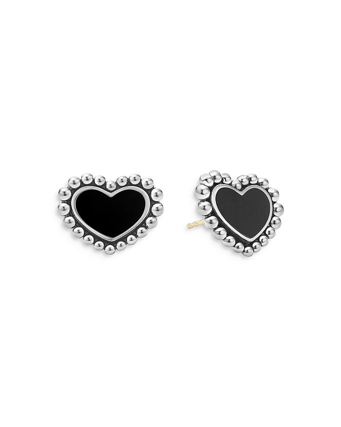 Shop Lagos Sterling Silver Maya Onyx Heart Stud Earrings In Black
