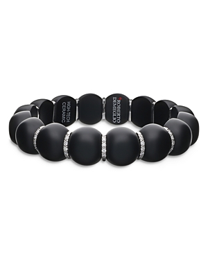Roberto Demeglio 18k White Gold & Ceramic Stretch Bracelet With Diamonds In Matte Black/white