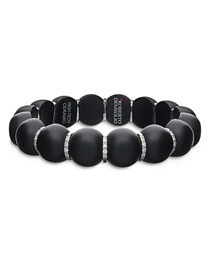 Shop Roberto Demeglio 18k White Gold & Ceramic Stretch Bracelet With Diamonds In Matte Black/white