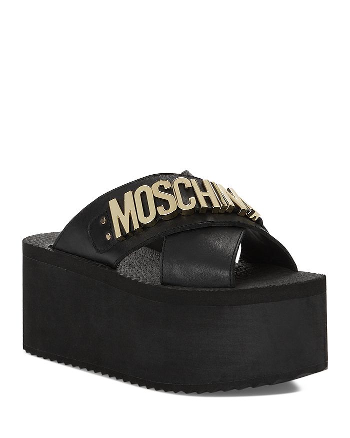 moschino logo leather slides