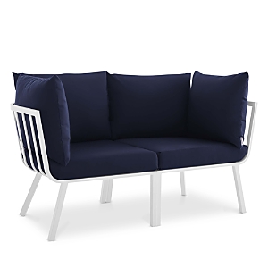 Shop Modway Riverside 2 Piece Outdoor Patio Aluminum Sectional Sofa Set In Navy/white