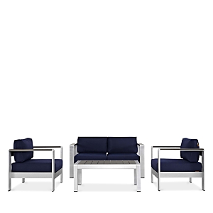 Modway Shore 4 Piece Outdoor Patio Set In Silver Navy