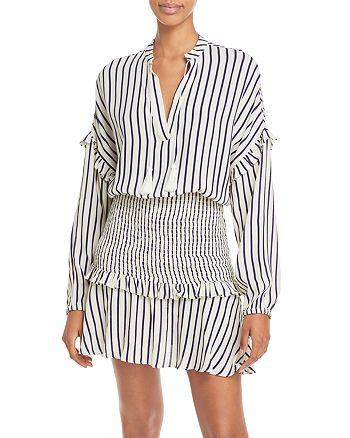 AQUA Striped Smocked Mini Dress - 100% Exclusive | Bloomingdale's
