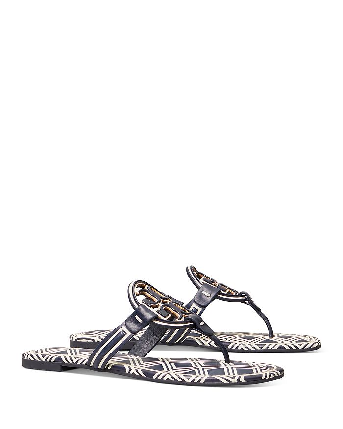 TORY BURCH WOMEN'S METAL MILLER DOUBLE T LEATHER THONG SANDALS,81374