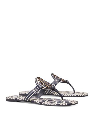 Tory Burch Women's Metal Miller Double T Leather Thong Sandals ...