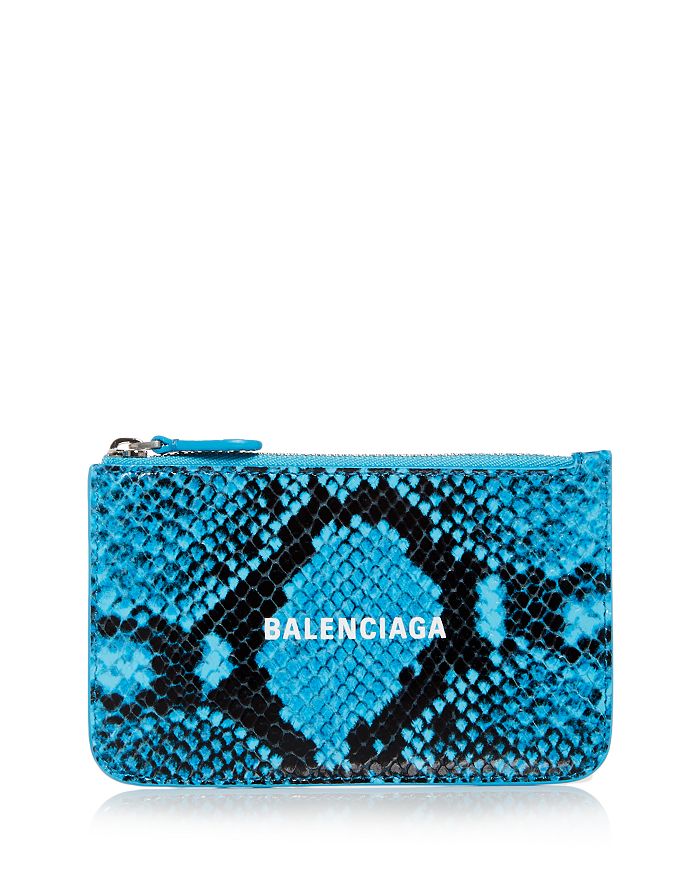 Balenciaga Embossed Leather Mini Card Case In Azur/black Snake
