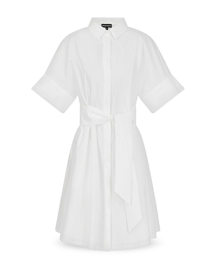 Armani Collezioni Emporio Armani Tie Waist Shirt Dress In Solid White
