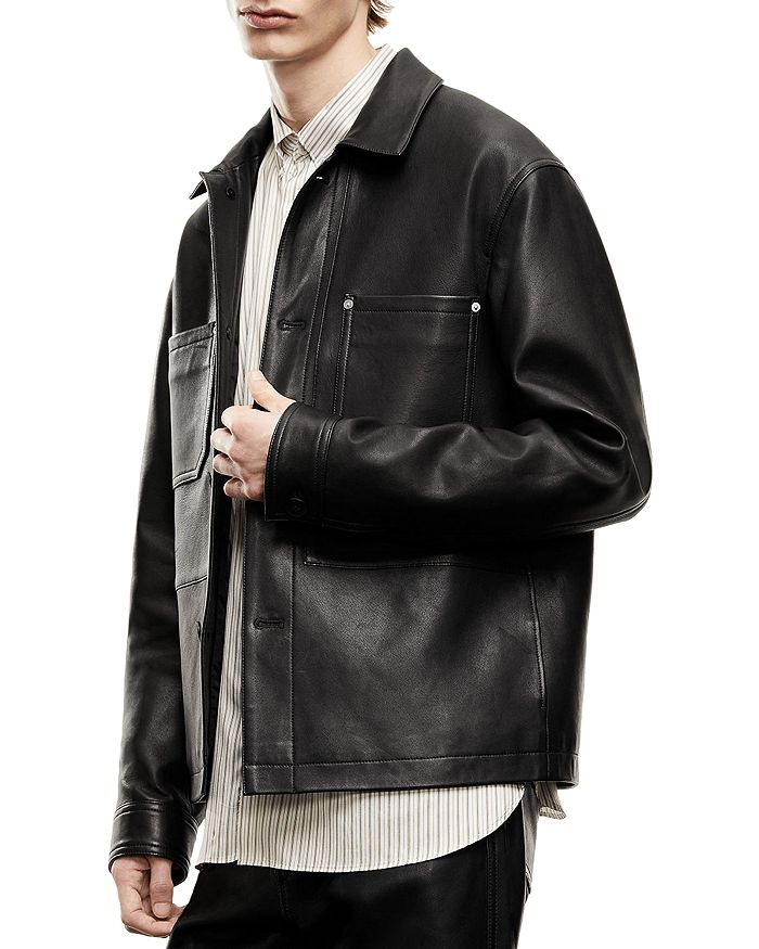 The Kooples Leather Shirt Jacket In Black