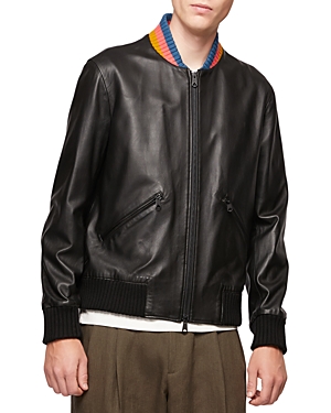 Paul Smith Striped Collar Leather Bomber Jacket