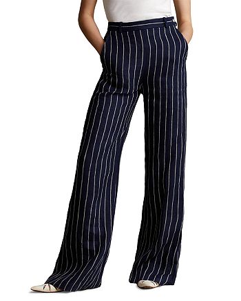 Ralph Lauren Pinstriped Linen Wide Leg Pants | Bloomingdale's