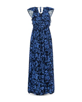 french connection blue floral maxi dress $290 French Connection Women's Black Blue Floral V-Neck Maxi Dress Size US 2