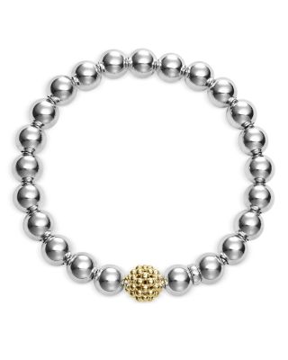Sterling Silver & 18K Yellow Gold Signature Caviar Stretch Bracelet, 6"