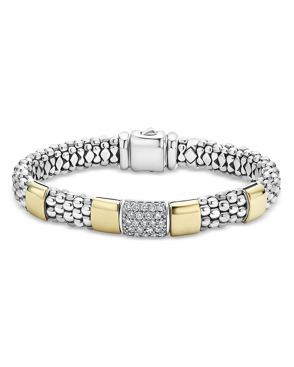 Lagos Sterling Silver & 18K Gold High Bar Diamond Bracelet, 8 - Exclusive