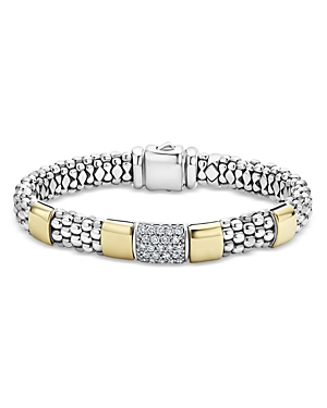 Lagos Sterling Silver & 18K Gold High Bar Diamond Bracelet, 8 - 100% Exclusive