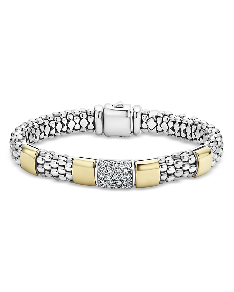 Lagos Sterling Silver & 18K Gold High Bar Diamond Bracelet, 8 - Exclusive