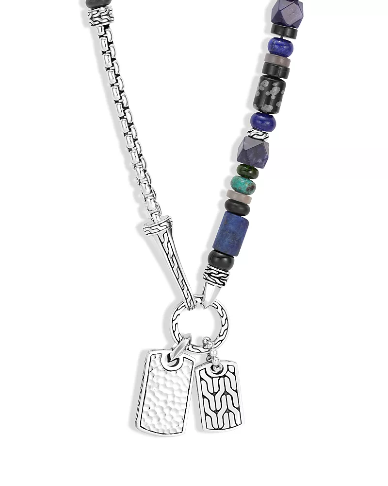 John Hardy Sterling Silver Classic Chain Lapis Lazuli, Black Onyx, Grey Moonstone, Chrome Diopside and Turquoise Pendant Necklace, 22