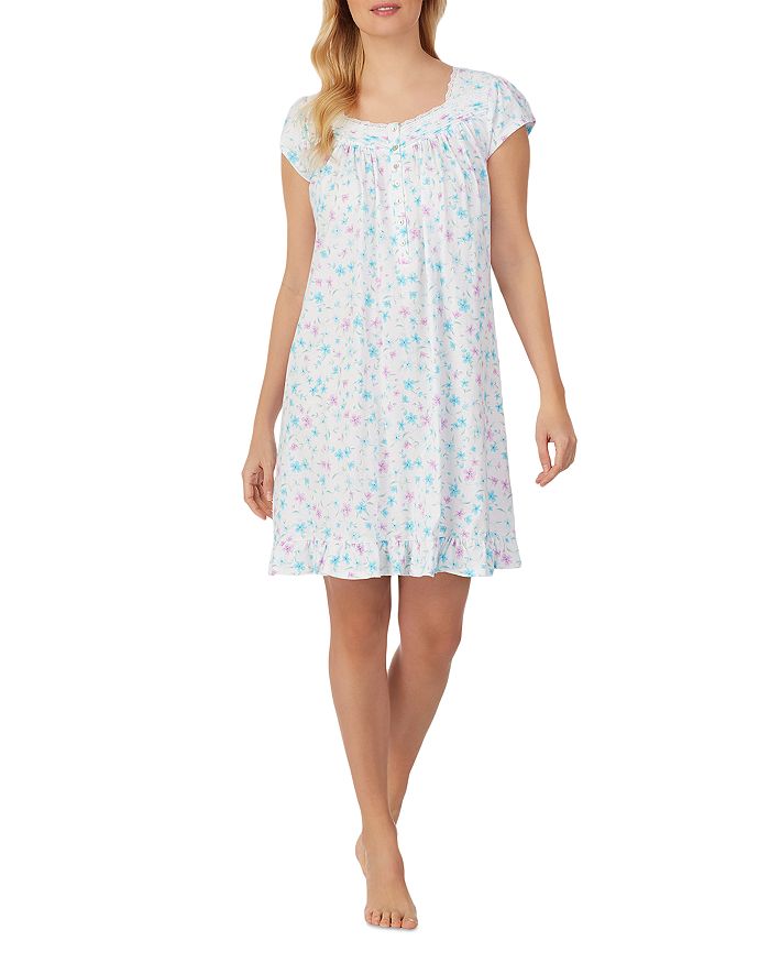 Eileen West COTTON PRINTED LACE TRIM NIGHTGOWN