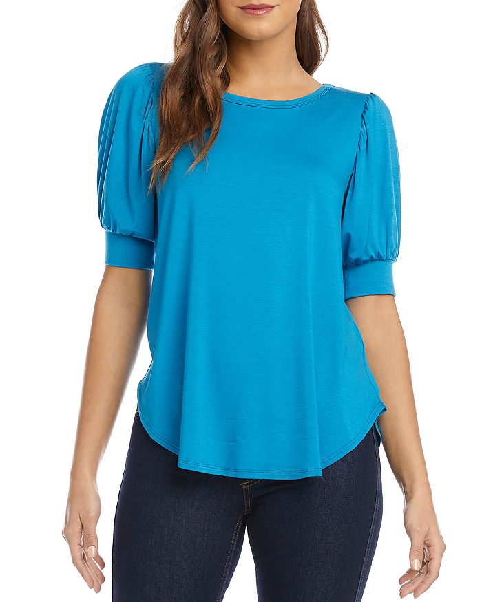 Our reusable Karen Kane Tops Shirred Sleeve Shirttail Tee are in