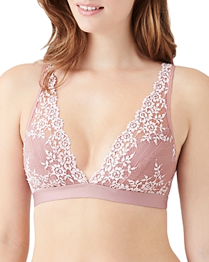 Wacoal Embrace Lace Convertible Plunge Soft Cup Wireless Bra In Woodrose/mauve Chalk
