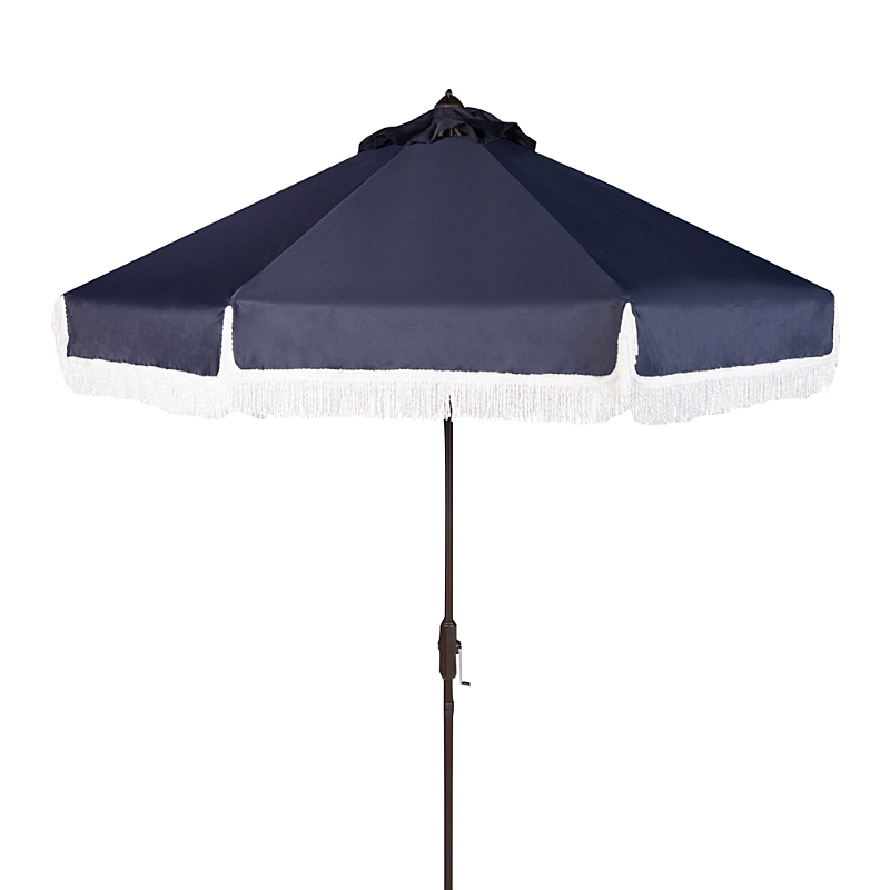 Safavieh Fabia Fringe 9 Ft Crank Umbrella In Navy/white