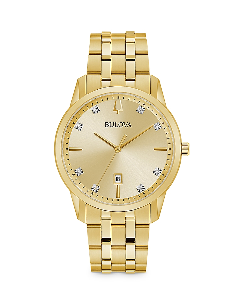 Bulova Sutton Mens Gold Tone Stainless Steel Bracelet Watch 97d123 In Champagne