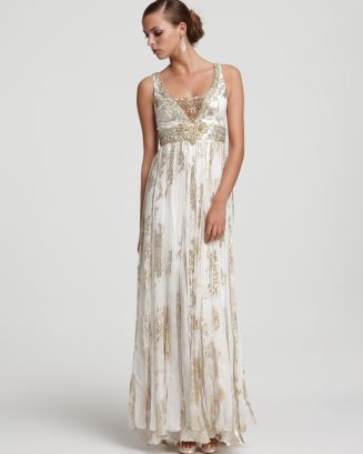 Sue Wong Metallic Silk Jacquard Beaded Gown Bloomingdale's