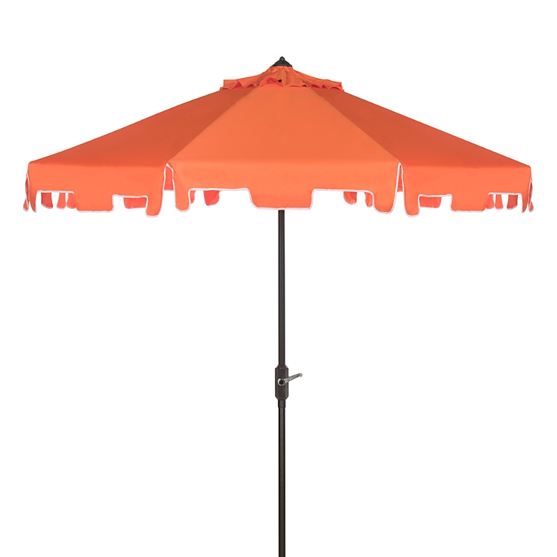 Safavieh Up Resistant Zimmerman 9 Ft Crank Market Push Button Tilt Umbrella In Orange/white