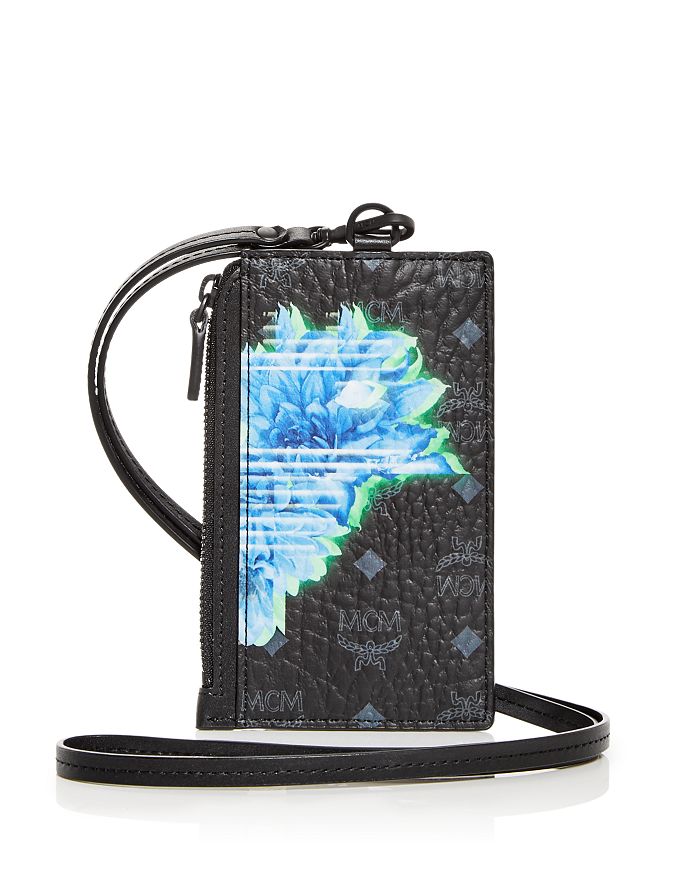 Mcm Tech Flower Name Tag Card Case In Black