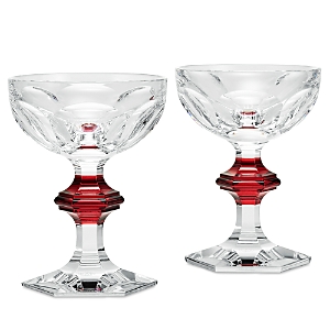 Baccarat Harcourt 1841 Coupe Glasses With Red Knob, Set Of 2