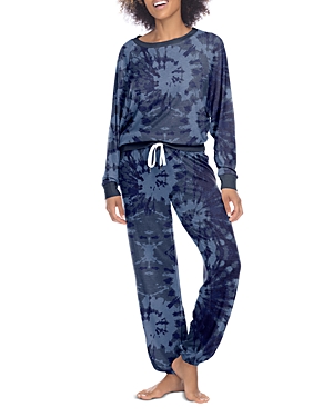 Honeydew Star Seeker Printed Pajama Set In Navy Tie Dye