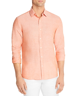 Michael Kors Slim Fit Linen Button Down Shirt In Amber Orange