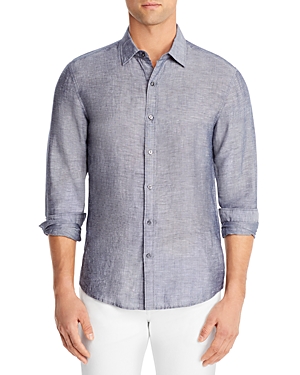 Michael Kors Slim Fit Linen Button Down Shirt In Dark Midnight