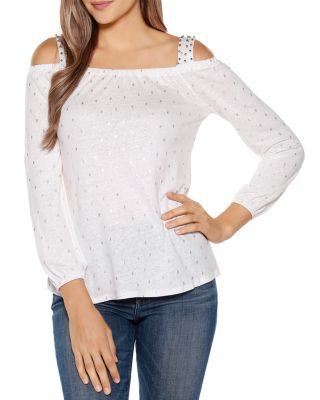 Belldini - Metallic Print Cold Shoulder Top