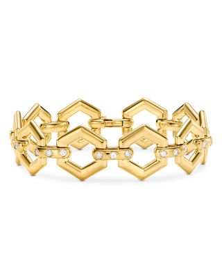 18K Yellow Gold Beehive Diamond Link Bracelet