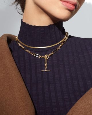 Herringbone Chain Choker Necklace, 14"-17"