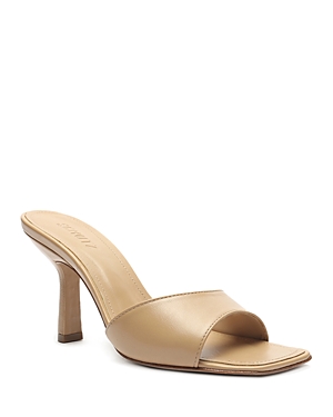 Schutz Posseni Mock-croc Slide Mule High-heel Sandals In Honey Beige