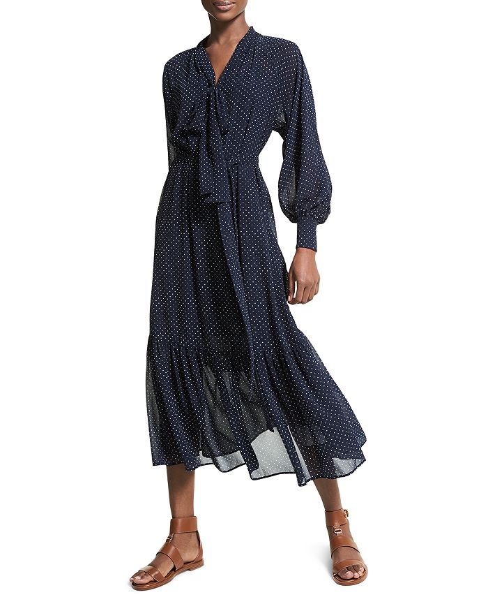MICHAEL Michael Kors Tie Neck Midi Dress | Bloomingdale's