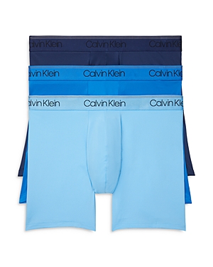 Shop Calvin Klein Microfiber Stretch Wicking Boxer Briefs, Pack Of 3 In Blue