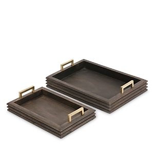 Renwil Ren-wil Yucca Tray, Set Of 2 In Gray Chestnut/antique Brass