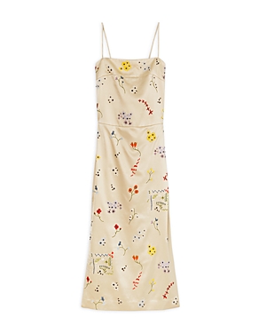 Tory Burch Embroidered Satin Midi Sheath Dress In Pale Stone | ModeSens Tory Burch Embroidered Satin Midi Sheath Dress In Pale Stone | ModeSens