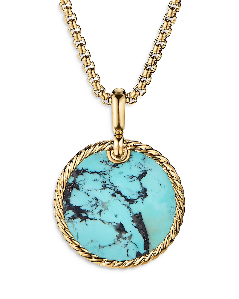 David Yurman Small Cable Disc Amulet in 18K Yellow Gold with Turquoise · OS