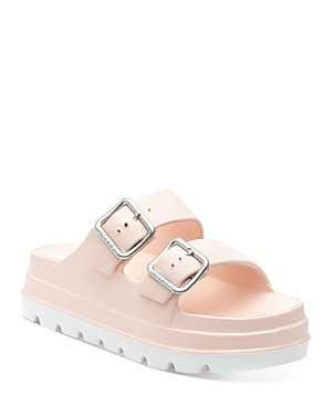 J/slides Women's Simply Double Buckle Platform Slide Sandals In Light Pink/white