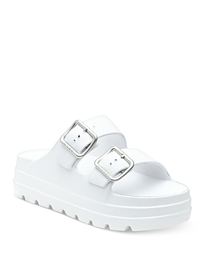 J/slides Women's Simply Double Buckle Platform Slide Sandals In White/white