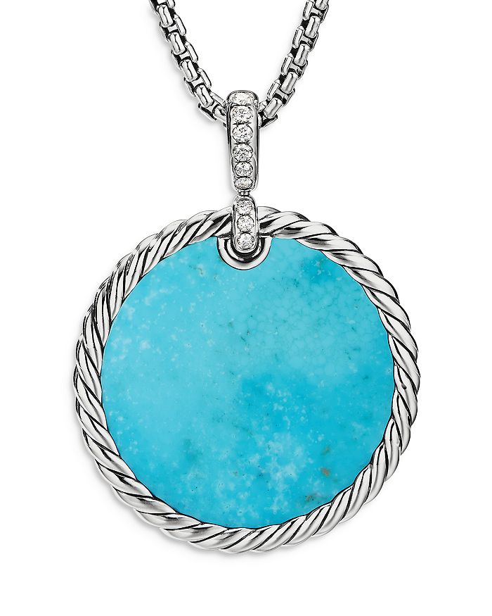 David Yurman - Sterling Silver DY Elements&reg; Disc Pendant with Mother-of-Pearl, Turquoise & Diamonds