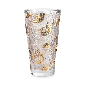 Shop Lalique Merles & Raisins Large Gold Stamped Vase, Numbered Edition